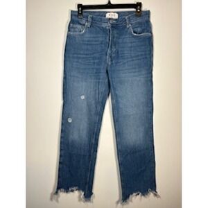 WE THE FREE Maggie Mid-Rise Straight Leg Jeans Size 27 Raw Hem Distressed Boho
